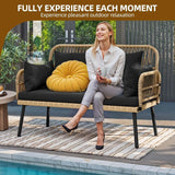 “Outdoor Loveseat Patio Wicker Furniture – Black Rattan Couch with Cushion & Adjustable Feet for Garden, Balcony & Porch”