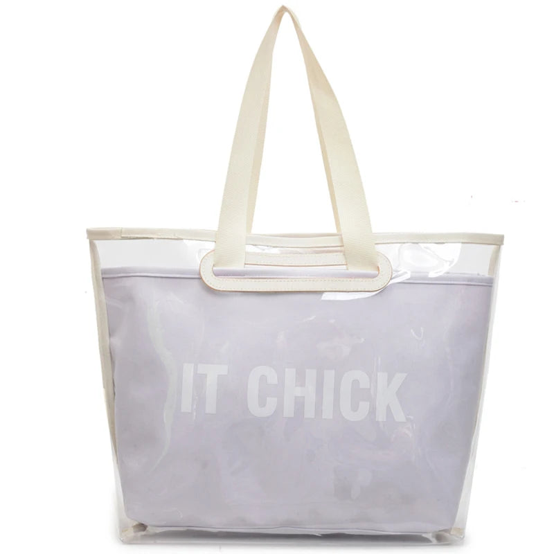 Women’s PVC clear jelly tote bag – large-capacity waterproof handbag, multifunctional transparent purse for beach, summer & daily use