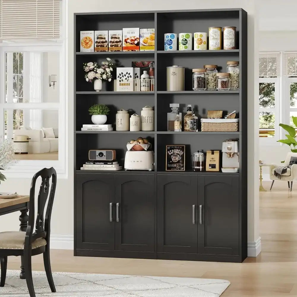 6-Tier Double-Wide Bookshelf & Bookcase with Doors – Large 73″ Tall Open Display Shelves + Storage Cabinets