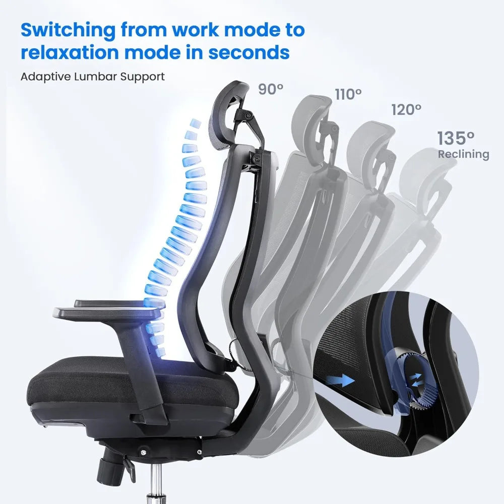 🪑 Ergonomic Office Chair with Footrest – Cushioned Seat, Adjustable Headrest, Lumbar Support & 3D Armrests