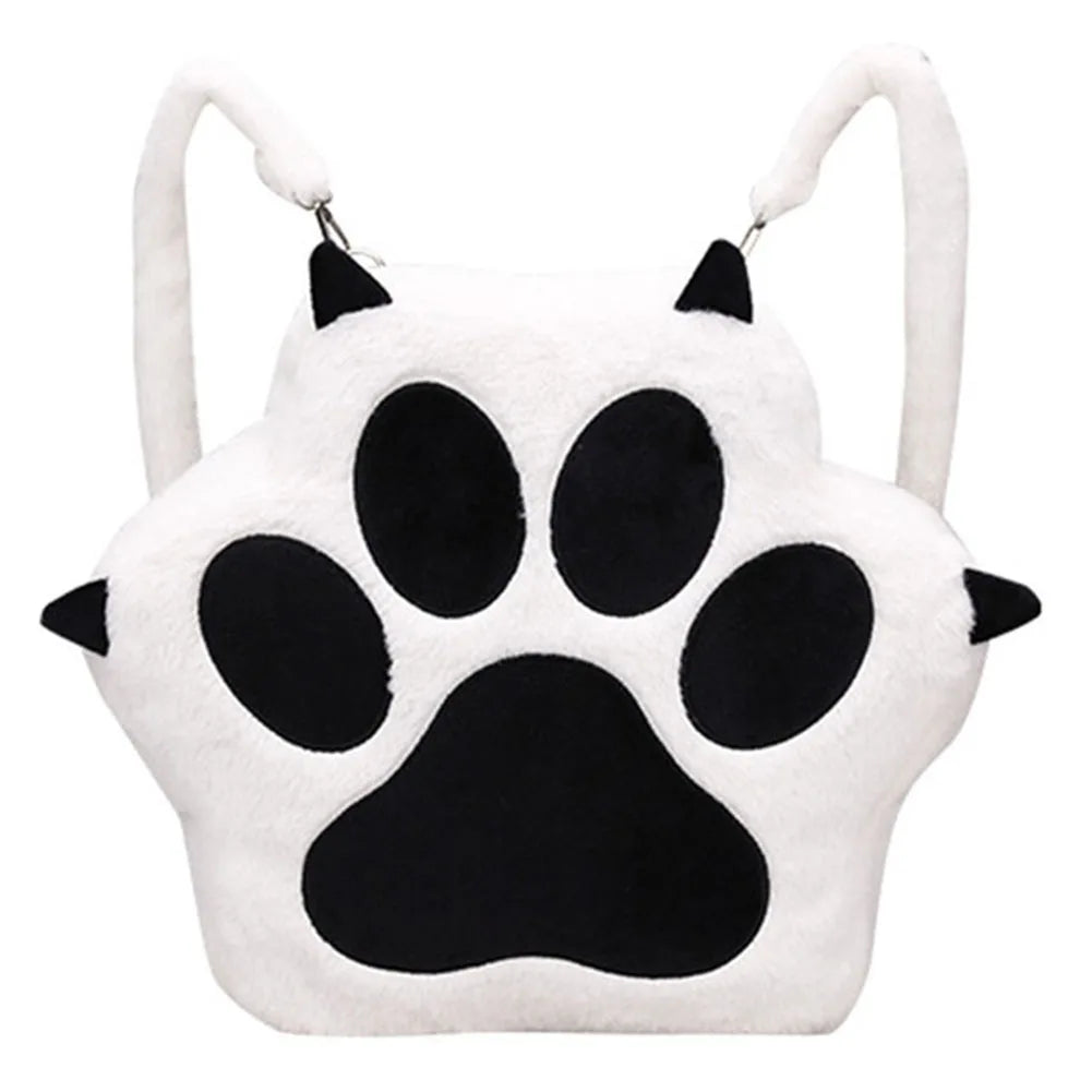 Cute Cat Paw Plush Backpack with Adjustable Straps – Sweet School Bag for Girls & Women