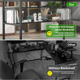Modern L-Shaped Desk with LED Lights & Power Outlet – Reversible Corner Computer Table with Monitor Stand & Storage Shelf