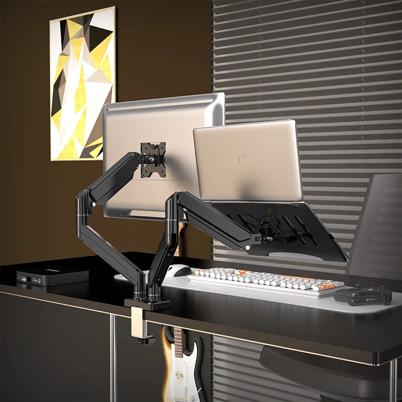 Dual Monitor Desk Mount – Heavy-Duty Adjustable Arm for 13″–32″ Screens, VESA 75x75mm/100x100mm, Black Finish