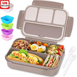 4-Compartment Adult Bento Lunch Box – Silicone & Leak-Proof with Utensils & Mug Cups, Microwave-Safe Lunch Container