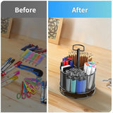 360° Rotating Mesh Pen Holder – 4-Compartment Desk Organizer with Swivel Base