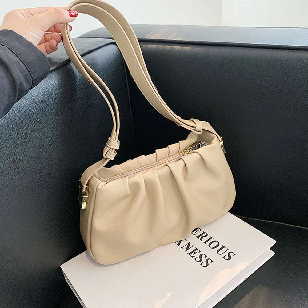 Women’s PU Leather Ruched Cloud Clutch – Small Messenger Shoulder Bag with Adjustable Strap, Fashion Crossbody Purse for Travel