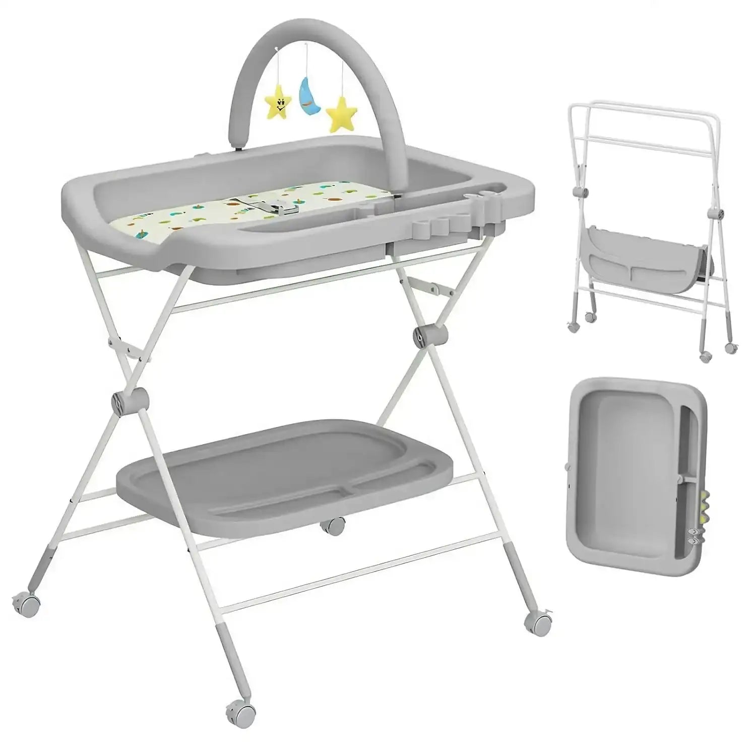 Adjustable Height Folding Baby Diaper Changing Table – Portable Station with Wheels & Organizer