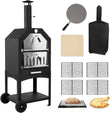 “Outdoor Wood-Fired Pizza Oven – Portable Patio Pizza Maker with Cooking Grill, Wheels & Waterproof Cover for Backyard & Camping”