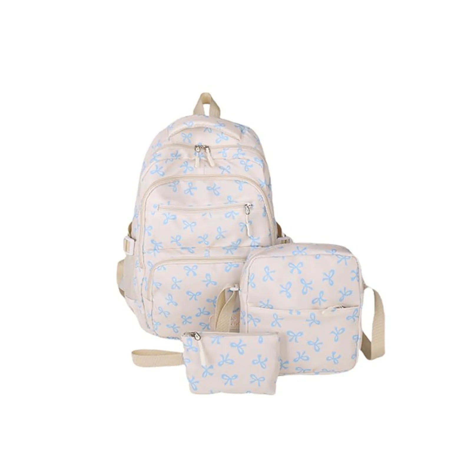 Korean Fashion Bow-Print Backpack Set — Lightweight 3-Piece Student Schoolbag for Girls