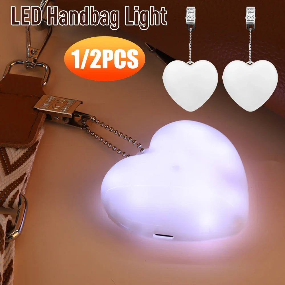 Heart-Shaped LED Purse Light – Touch Sensor Moon Bag Light with Clip, Portable Hanging Handbag Night Lamp, Gifts for Women