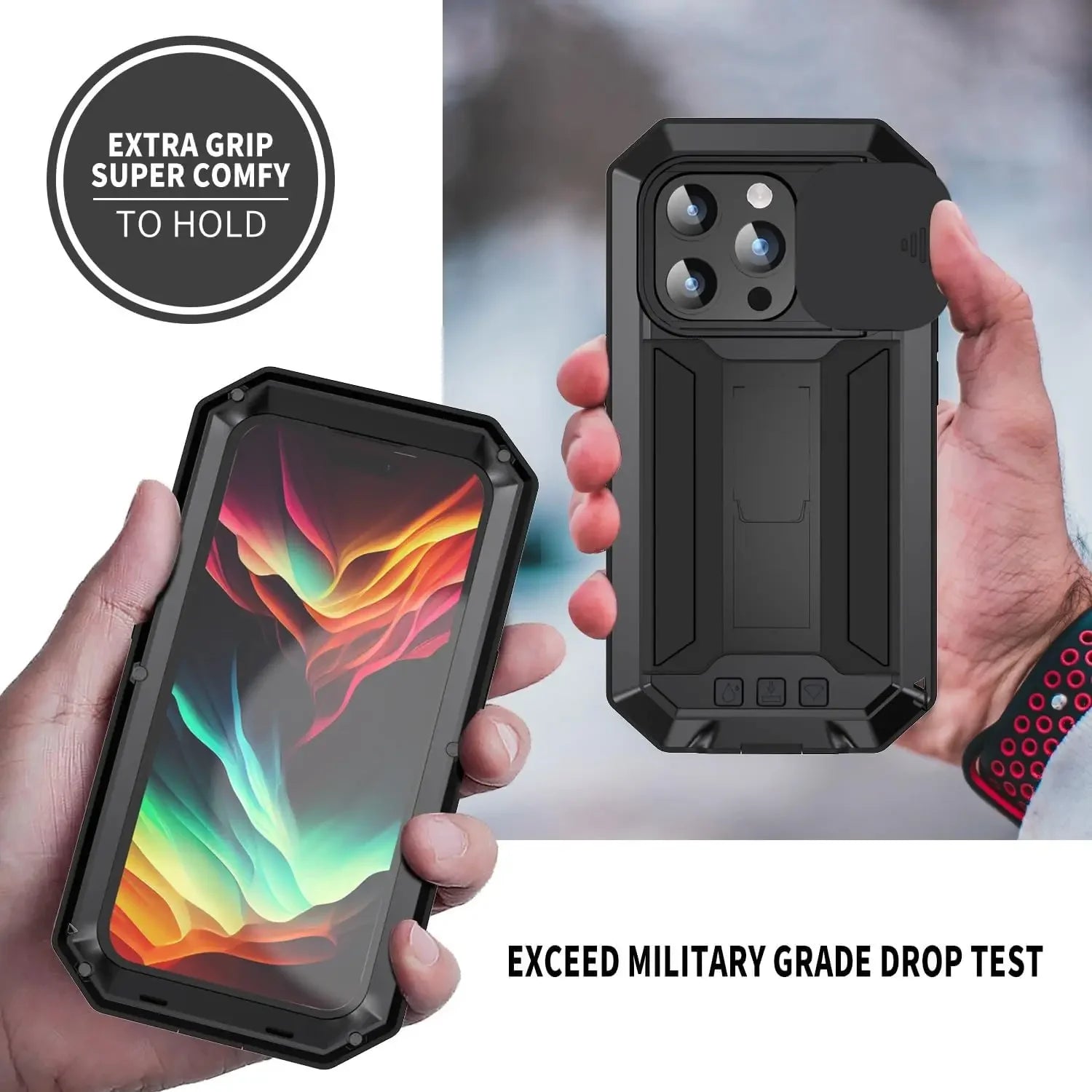 Heavy Duty Armor Rugged Metal Case – Military Shockproof Cover with Screen & Camera Protector for iPhone 16 Series