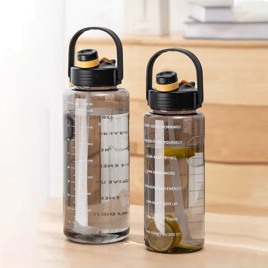 Large Capacity Sports Water Bottle – 1.5 L / 2 L / 3 L Straw Jug with Time Marker & Leak-Proof Lid