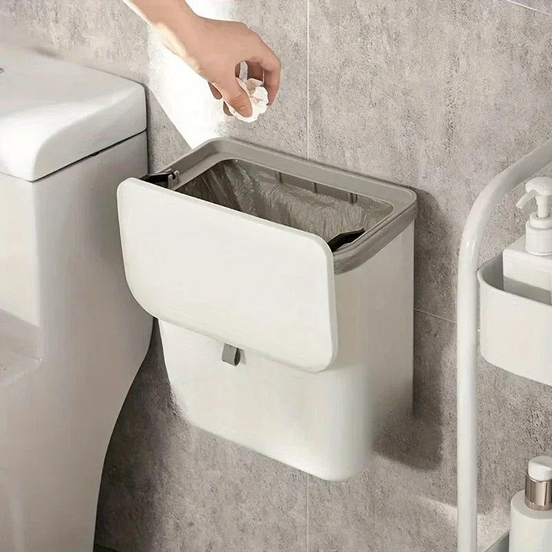 Wall-Mounted White Space-Saving Trash Bin for Kitchen – Durable Plastic Multi-Functional Waste Storage