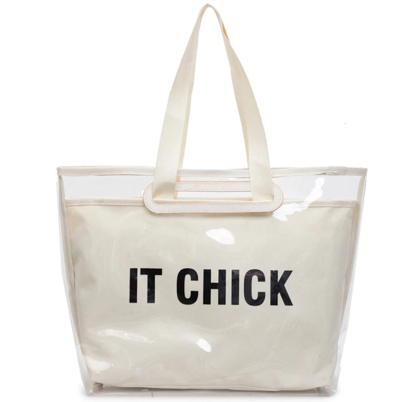 Women’s PVC clear jelly tote bag – large-capacity waterproof handbag, multifunctional transparent purse for beach, summer & daily use