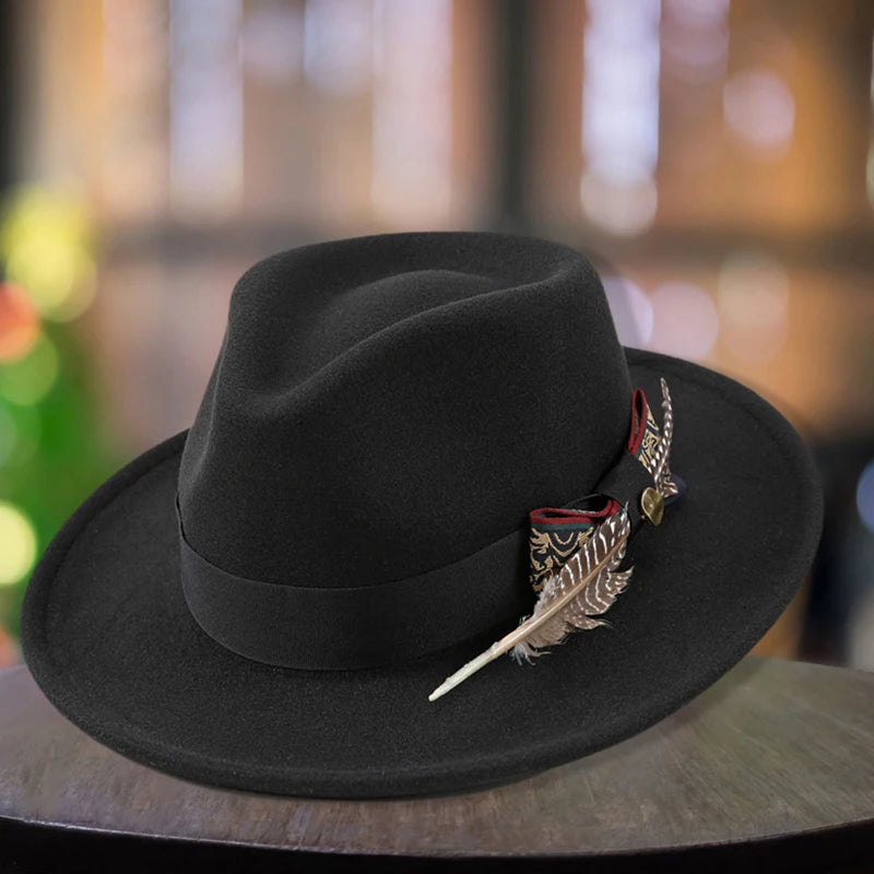 Unisex Classic Fedora Hat – Vintage Panama-Style Felt with Stylish Feather Detail for Summer Events & Jazz Festivals