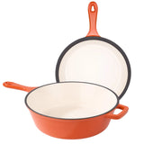 2-in-1 Enamel Cast Iron Frying Pan & Dutch Oven – 3 L Multi-Purpose Pot with Lid for Baking, Stewing & BBQ