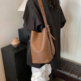 Women’s Vegan Leather Bucket Bag – Adjustable Strap Shoulder & Crossbody Tote