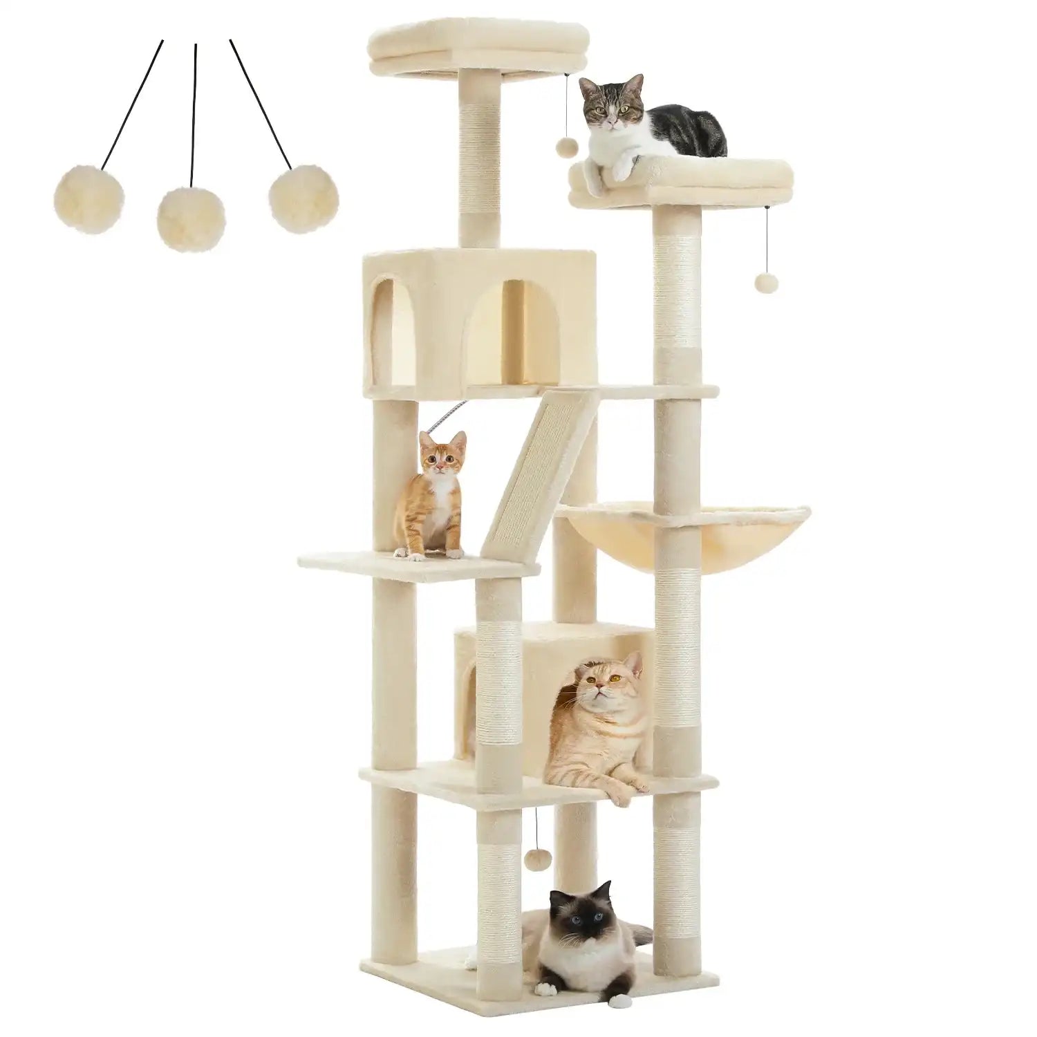 Large Cat Tree Tower for Indoor Cats – Multi-Level Plush Cat Condo with Scratching Posts, Boards, Perches & Caves