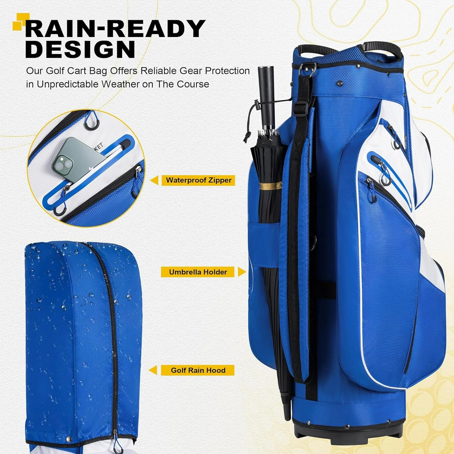 15-Way Cart Golf Bag – Organizer Divider Top, Grab Handles & Rain Cover