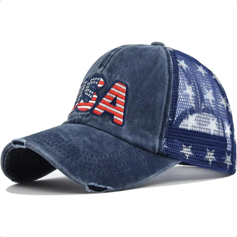 UTOWO American Flag Washed Vintage Embroidery Adjustable Baseball Cap – Unisex