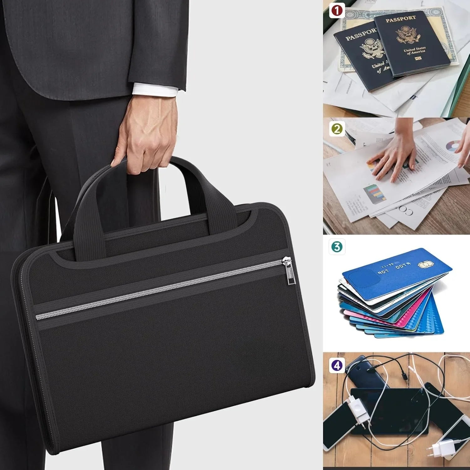 Fireproof File Organizer – 13-Compartment Expanding Folder with Zipper, Handles & Labels 🔥