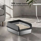 Stainless Steel Cat Litter Box – High-Sided Pan for Large Cats, Double-Layer Mat & Scoop Included