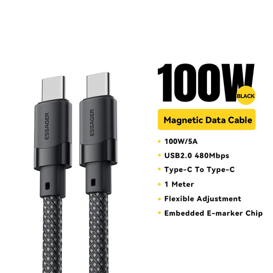 Essager USB-C to USB-C Magnetic Fast Charger Cable – 100W/65W Type-C Data & Charging Wire for iPhone 15, Samsung & Laptops