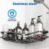 Black Stainless Steel Adhesive Corner Shower Caddy – Rustproof No-Drill Wall Mounted Shelf
