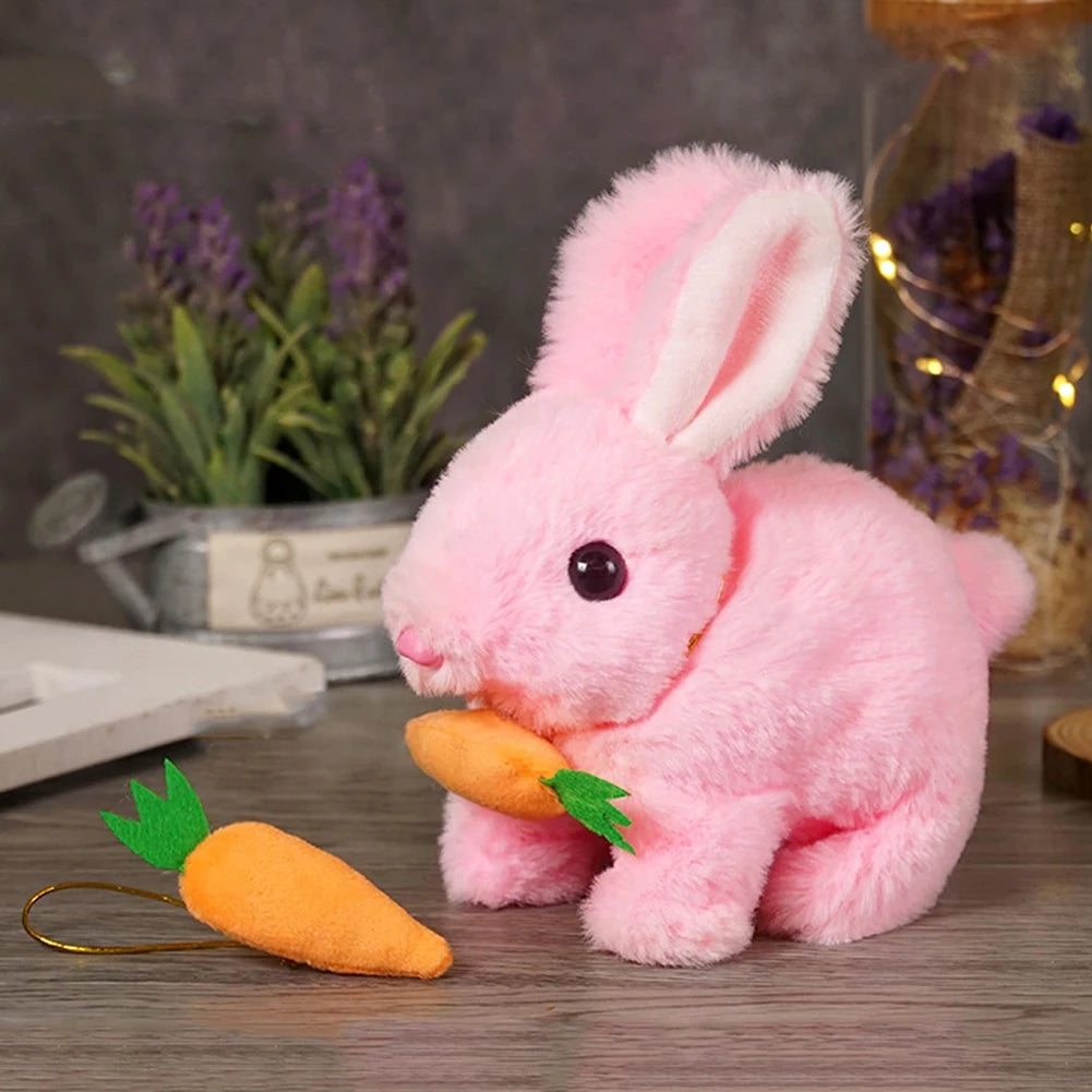 2Pcs Electric Bunny Toy Set – Cute Interactive Rabbit Plushies with Carrot, Walking Wiggle Ears Simulation Toys for Kids Gifts
