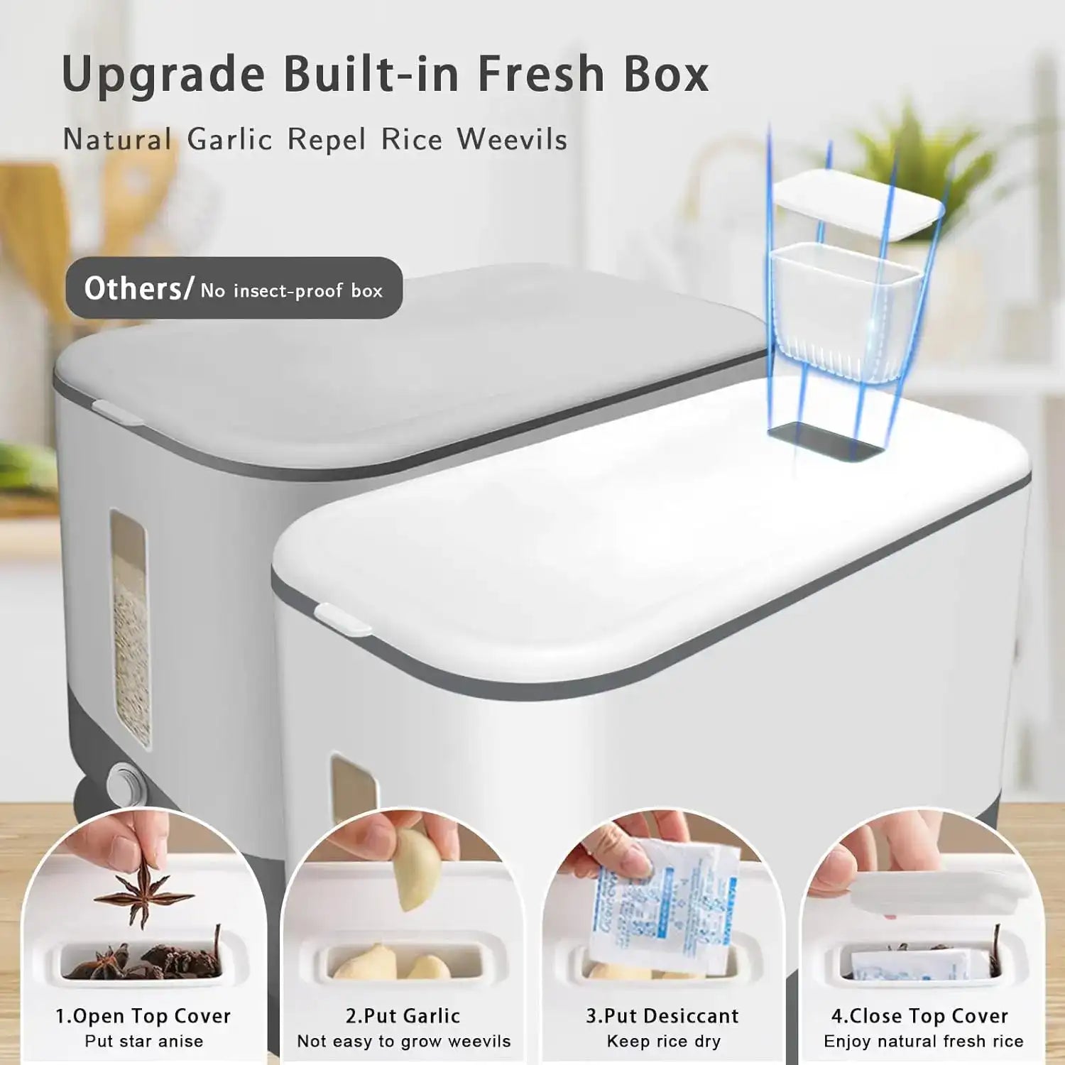“25 lbs Rice Dispenser – Large Dry Food Storage Container with Measuring Cup, BPA-Free Kitchen Pantry Organizer”