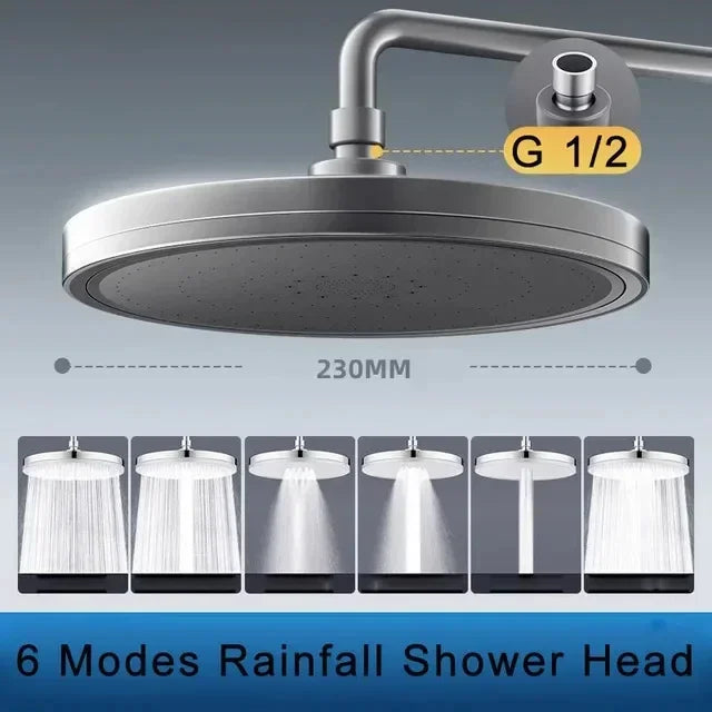 230 mm Big Panel Showerhead – 6 Mode High-Pressure Rainfall Top Shower Head