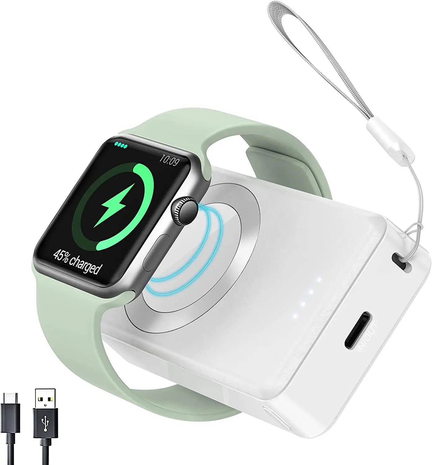 4000mAh Portable Power Bank – Magnetic Wireless Battery Pack Charger for Apple Watch Series 1–10, SE, Ultra & Ultra 2