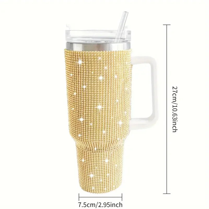 Sparkling Studded Tumbler 40oz with Lid & Handle – Stainless Steel Insulated Car Cup