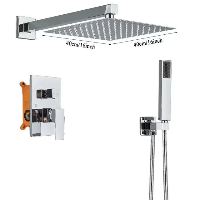 Chrome 16-Inch Rainfall Concealed Shower System Set – Wall-Mounted Mixer Tap