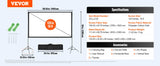 Vevor Portable Projection Screen Kit – 16:9 HD/4K, Tripod Stand for 100″, 120″ or 150″ Viewing