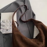 Women’s Suede Shoulder Hobo Bag – Large-Capacity Slouchy Underarm Tote with Zipper for Daily Commuting & Travel