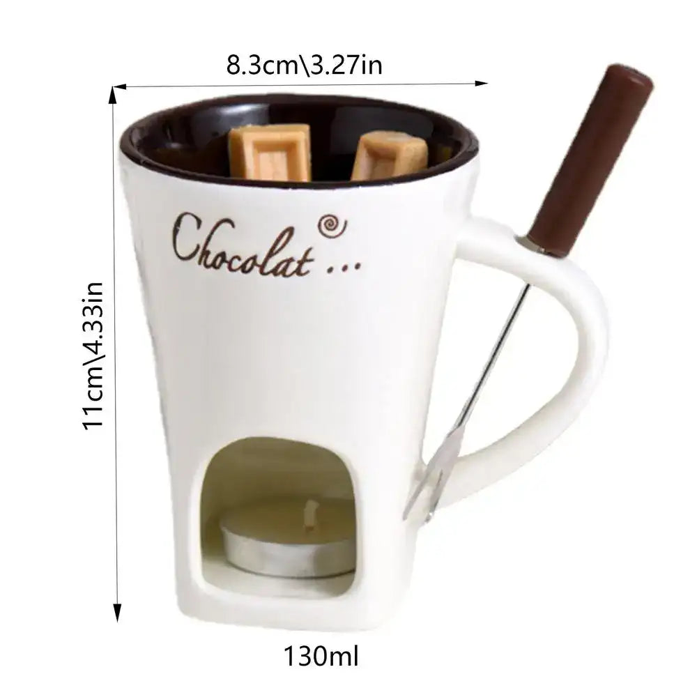 Ceramic Chocolate Fondue Mug Set 130 ml – Personal Melt Hot Pot Cup for Cheese, Butter & Desserts