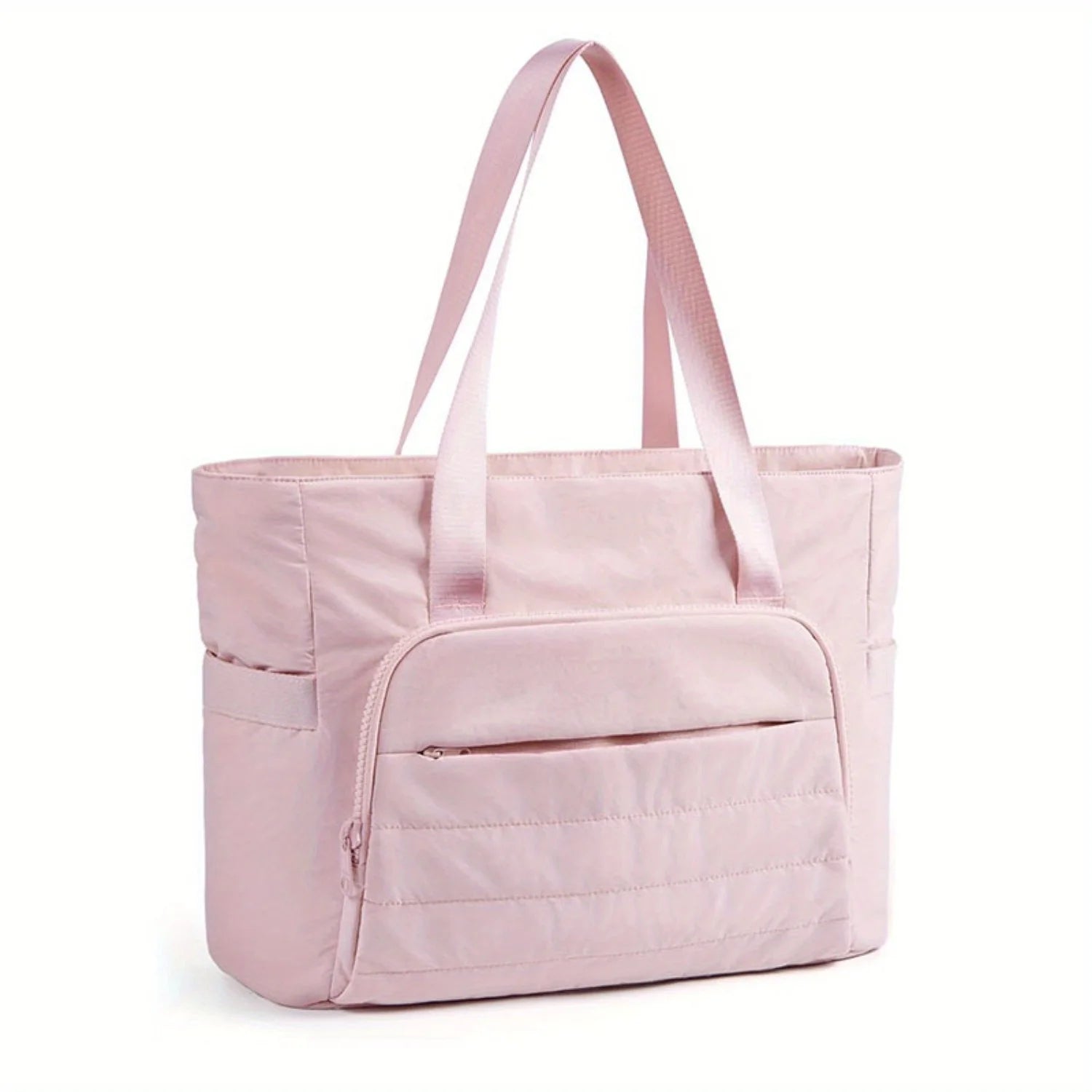 Women’s stylish pink nylon shoulder bag – lightweight portable handbag, simple casual shopping & commuter tote for daily use