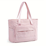 Women’s stylish pink nylon shoulder bag – lightweight portable handbag, simple casual shopping & commuter tote for daily use