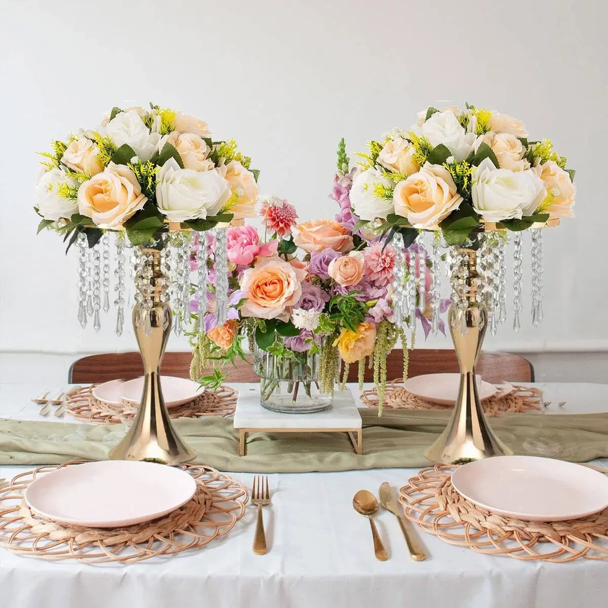 4-Piece Gold Crystal Flower Stand Set – Elegant Wedding Centerpieces & Home Décor Vases for Parties, Anniversaries & Events