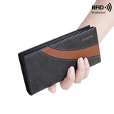 Fashion Long Purse Frosted Splicing Wallet PU Leather Business Men's Long Wallet Multifunction Large Cash Purse Bag Male