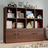 🪵 Black Wood 12-Cube Bookshelf with 4 Doors – 3-Tier Storage Cabinet with Adjustable Shelves for Bedroom & Living Room
