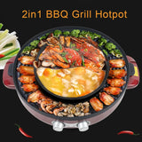 2200W 2-in-1 Electric Smokeless Grill & Hot Pot – Portable BBQ Grill and Shabu Split Pot, Multifunction Barbecue Pan (110V)