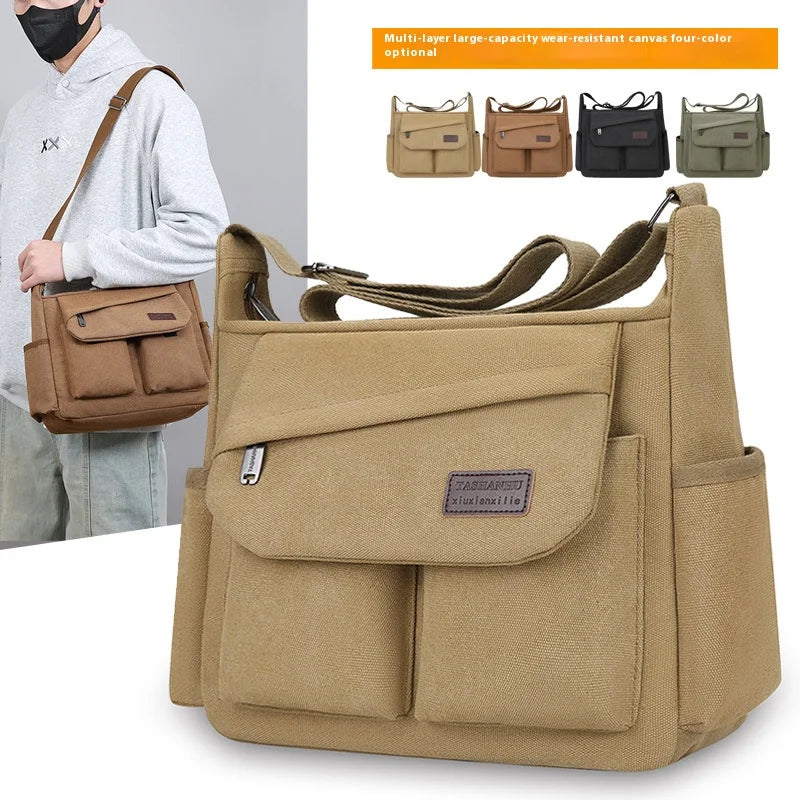 Men’s Canvas Messenger Bag – Casual Travel Shoulder Bag with Multi-Pocket & Adjustable Strap