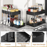 2-Tier Sliding Under-Sink Organizer with Hooks & Hanging Cup – Cabinet Storage Rack for Bathroom & Kitchen