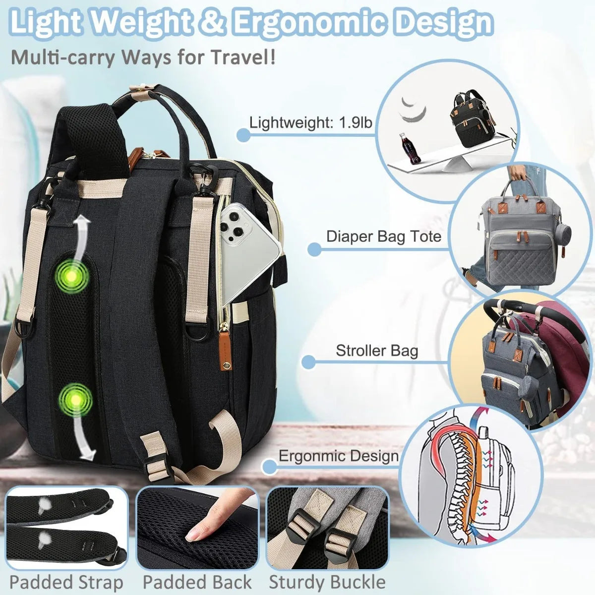 Large-Capacity Multifunctional Diaper Bag Backpack – Travel & Nursing Essentials