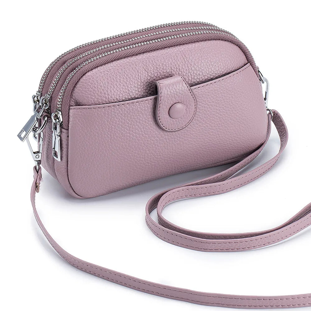 Women’s Genuine Leather Crossbody & Shoulder Bag – Large Capacity Zipper Wallet & Mobile Phone Bag with Adjustable Strap
