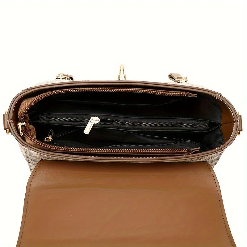 Stylish Women’s Crossbody Handbag – Elegant Brown Shoulder Bag with Lock & Decorative Stitching 👜✨