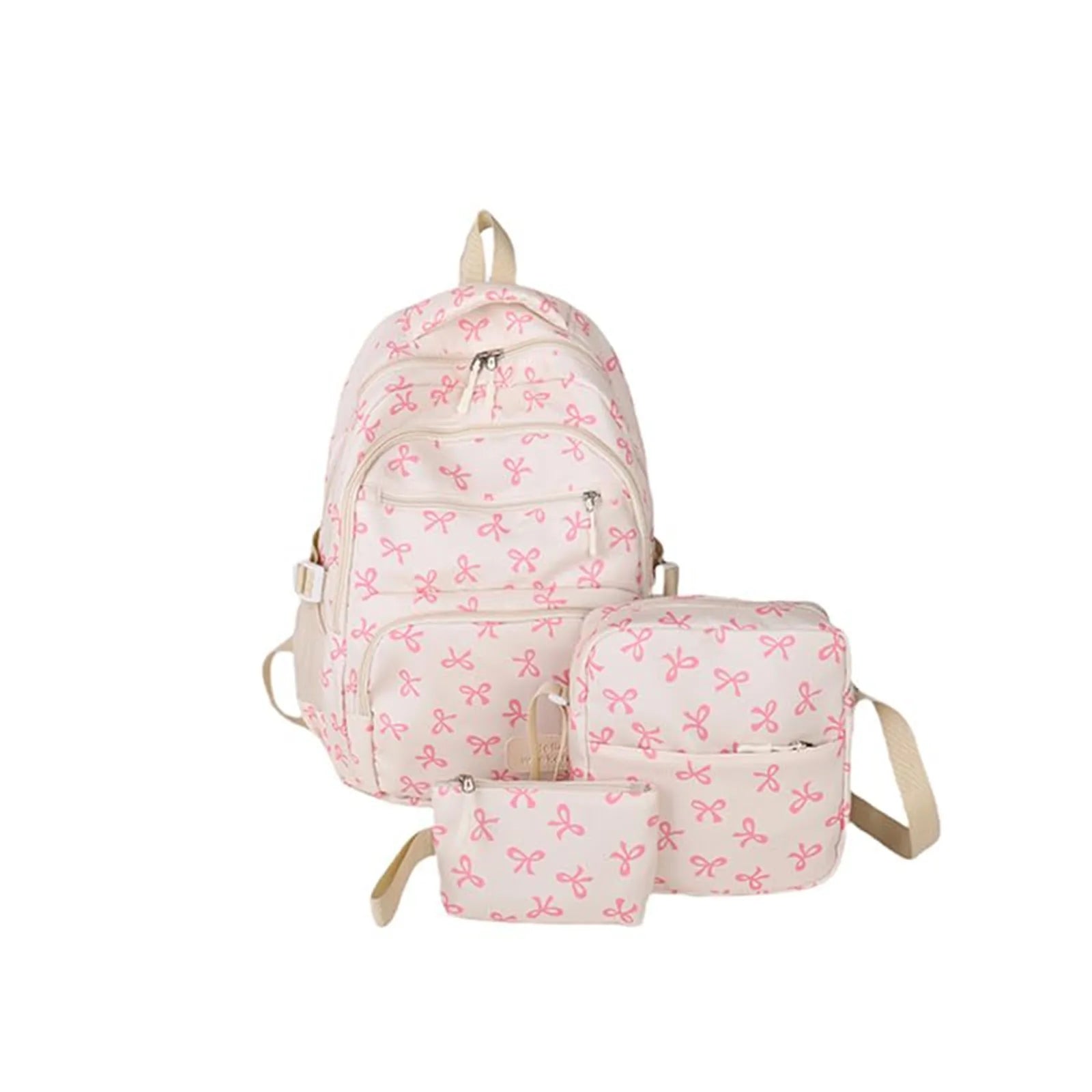 Korean Fashion Bow-Print Backpack Set — Lightweight 3-Piece Student Schoolbag for Girls
