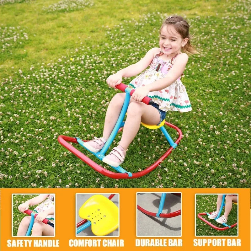 PLATPORTS Kids Rocking Horse & Single Teeter-Totter Rocker – Safe Home & Backyard Playground Equipment
